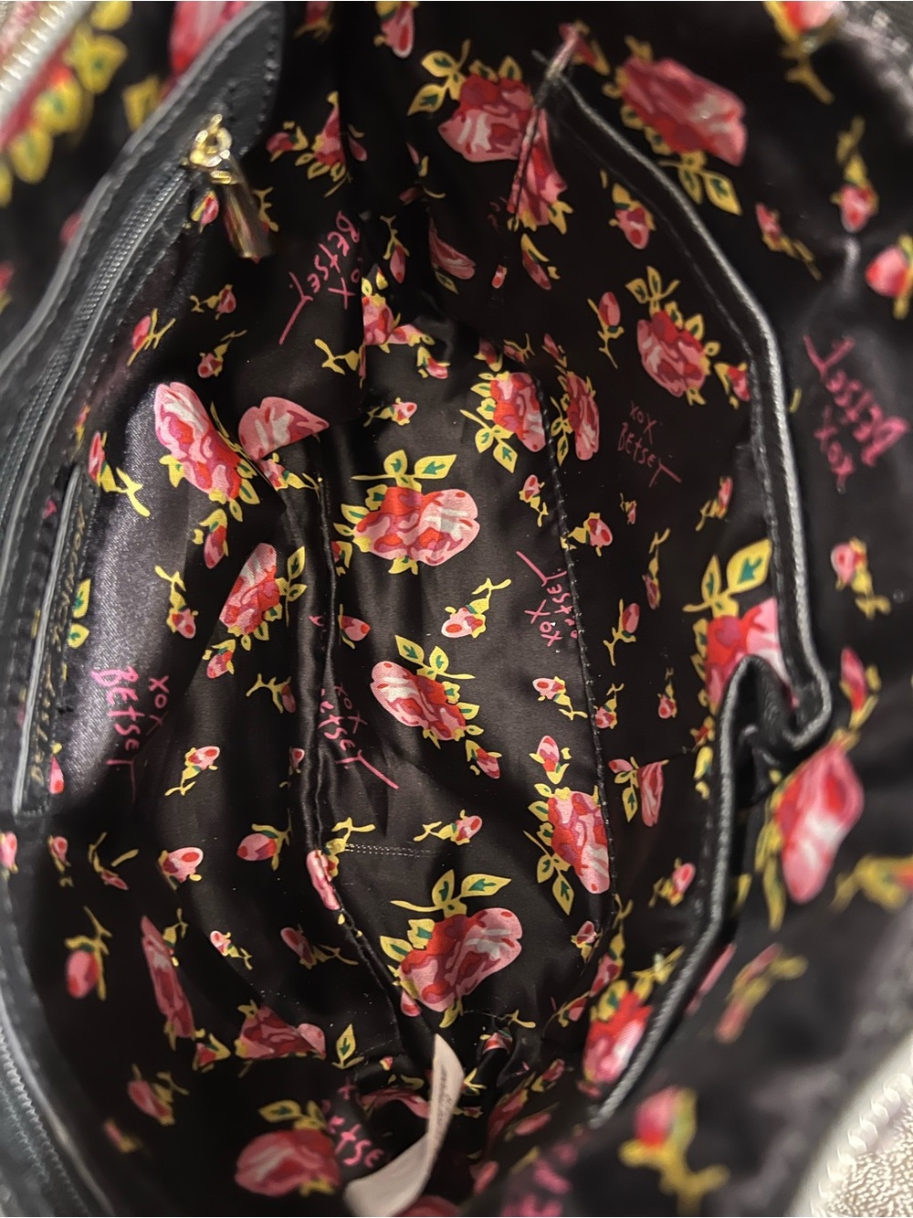 Betsey Johnson Black & Pink Floral Satchel Crossbody - Picture 8 of 8